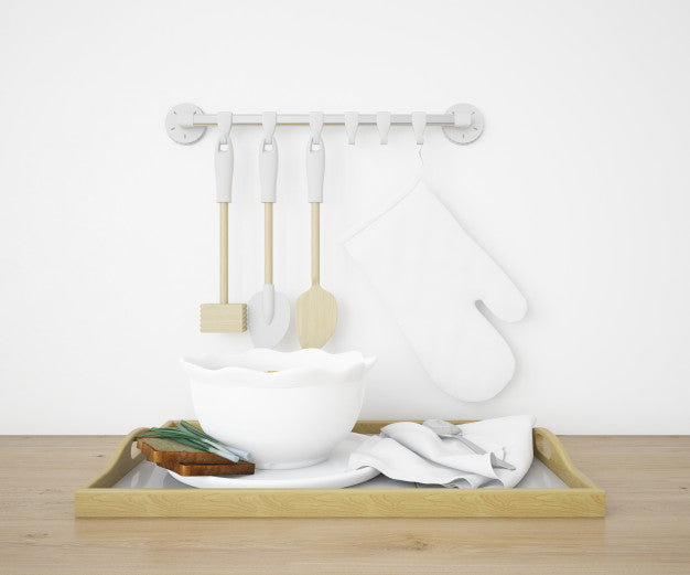 Free Realistic Kitchen With Utensils And A Tray Psd