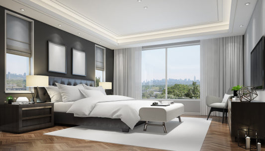 Free Realistic Modern Double Bedroom With Furniture And A Frame Psd