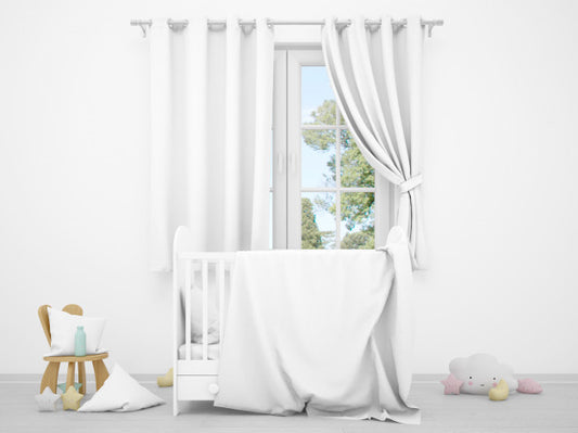 Free Realistic White Baby Bedroom With A Window And A Cradle Psd