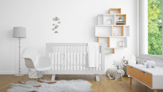 Free Realistic White Baby Bedroom With A Window And A Cradle Psd