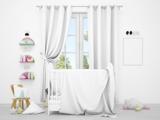 Free Realistic White Baby Bedroom With A Window And A Cradle Psd
