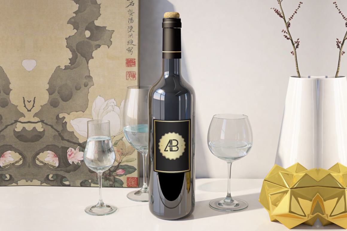 Free Realistic Wine Bottle Mockup