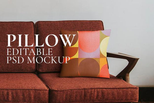 Free Red Couch By A White Wall Mockup Psd