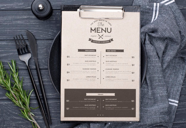 Free Restaurant Menu Concept Mockup Psd