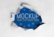 Free Ripped Paper Over Blue Background Mockup Psd