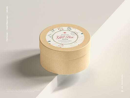 Free Round Craft Gift Box Mockup
