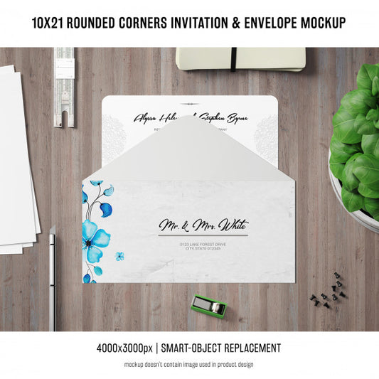 Free Rounded Corners Invitation And Envelope Mockup Psd