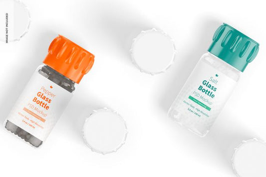 Free Salt And Pepper Glass Bottles Mockup, Top View 02 Psd