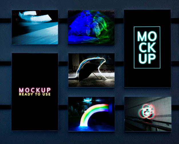 Free Set Of Artistic Neon Lights Mockup Psd