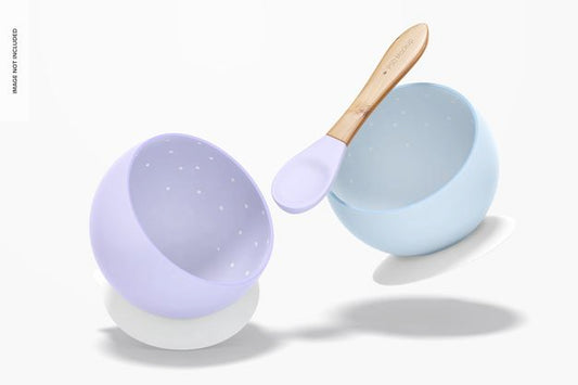 Free Silicone Baby Bowls Mockup, Falling Psd