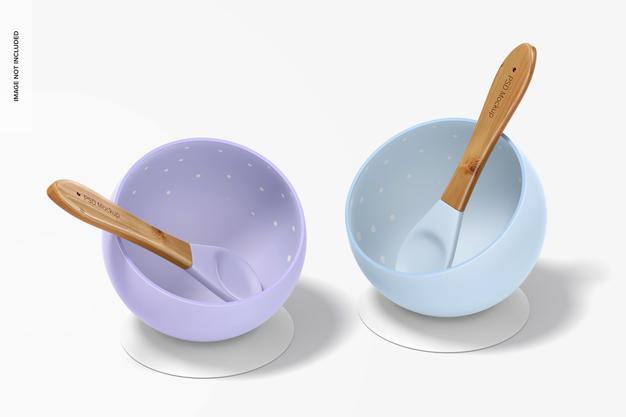 Free Silicone Baby Bowls Mockup Set Psd