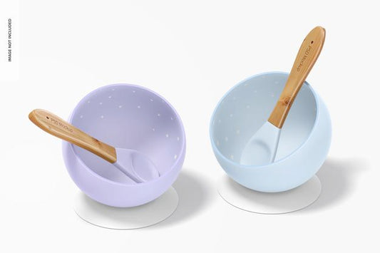 Free Silicone Baby Bowls Mockup Set Psd