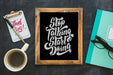 Free Slate Mockup With Coffee And Notepad Psd