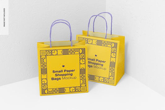 Free Small Paper Shopping Bags Mockup, Perspective Psd
