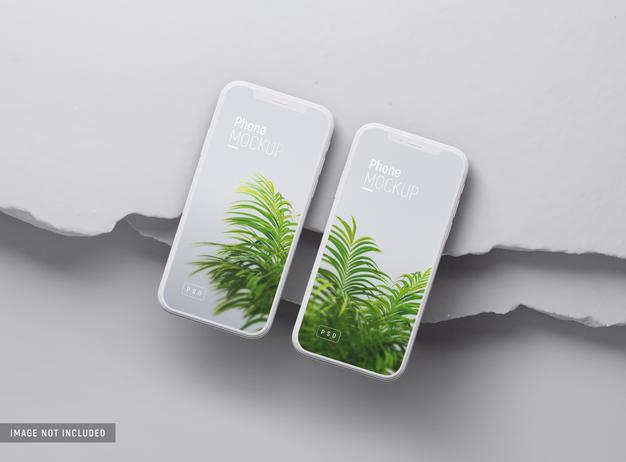 Free Smart Phones Mockup Top View Psd