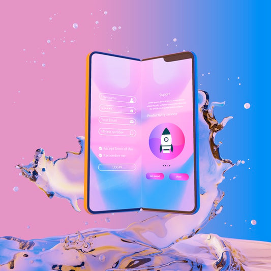 Free Smartphone With Login Page And Colorful Liquid Background Psd