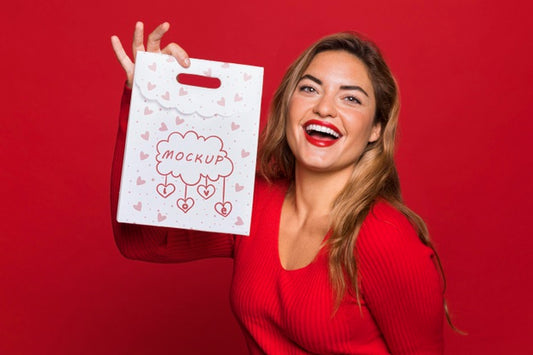Free Smiley Woman Holding Bag Medium Shot Psd