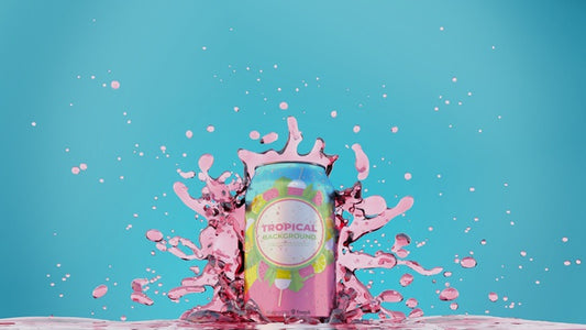 Free Soda Can With Splashing Juice Psd
