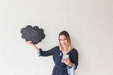 Free Speech Bubble Mockup With Smiling Woman Psd