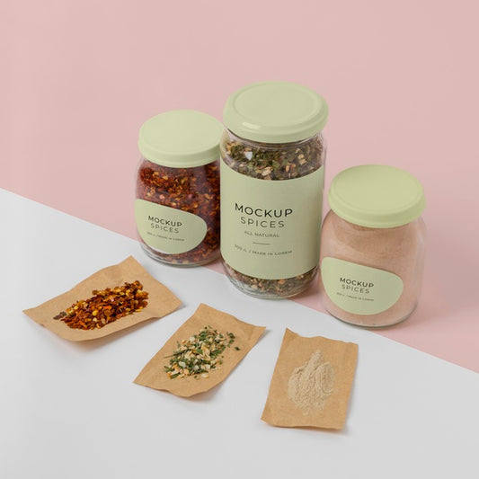 Free Spices With Label Mock-Up Assortment Psd