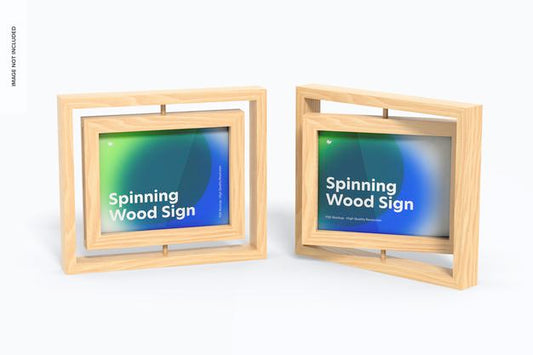 Free Spinning Wood Frame Signs Mockup Psd