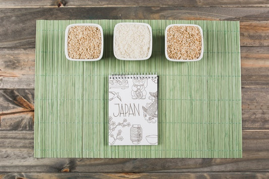Free Spiral Notepad Mockup With Japanese Food Mockup Psd