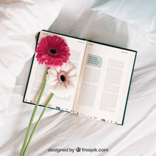 Free Spring Concept Mockup With Flowers In Book Psd