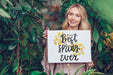 Free Spring Concept With Woman Holding Paper Mockup Psd