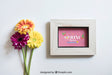 Free Spring Mockup With Frame And Beautiful Flowers Psd
