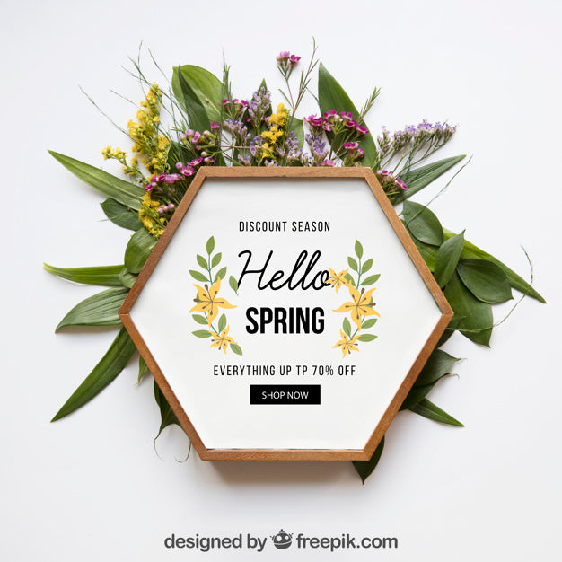 Free Spring Mockup With Hexagonal Frame Psd