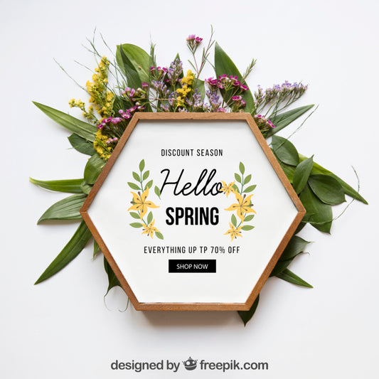 Free Spring Mockup With Hexagonal Frame Psd