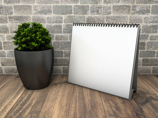 Free Square Calendar Mockup With Plant Psd