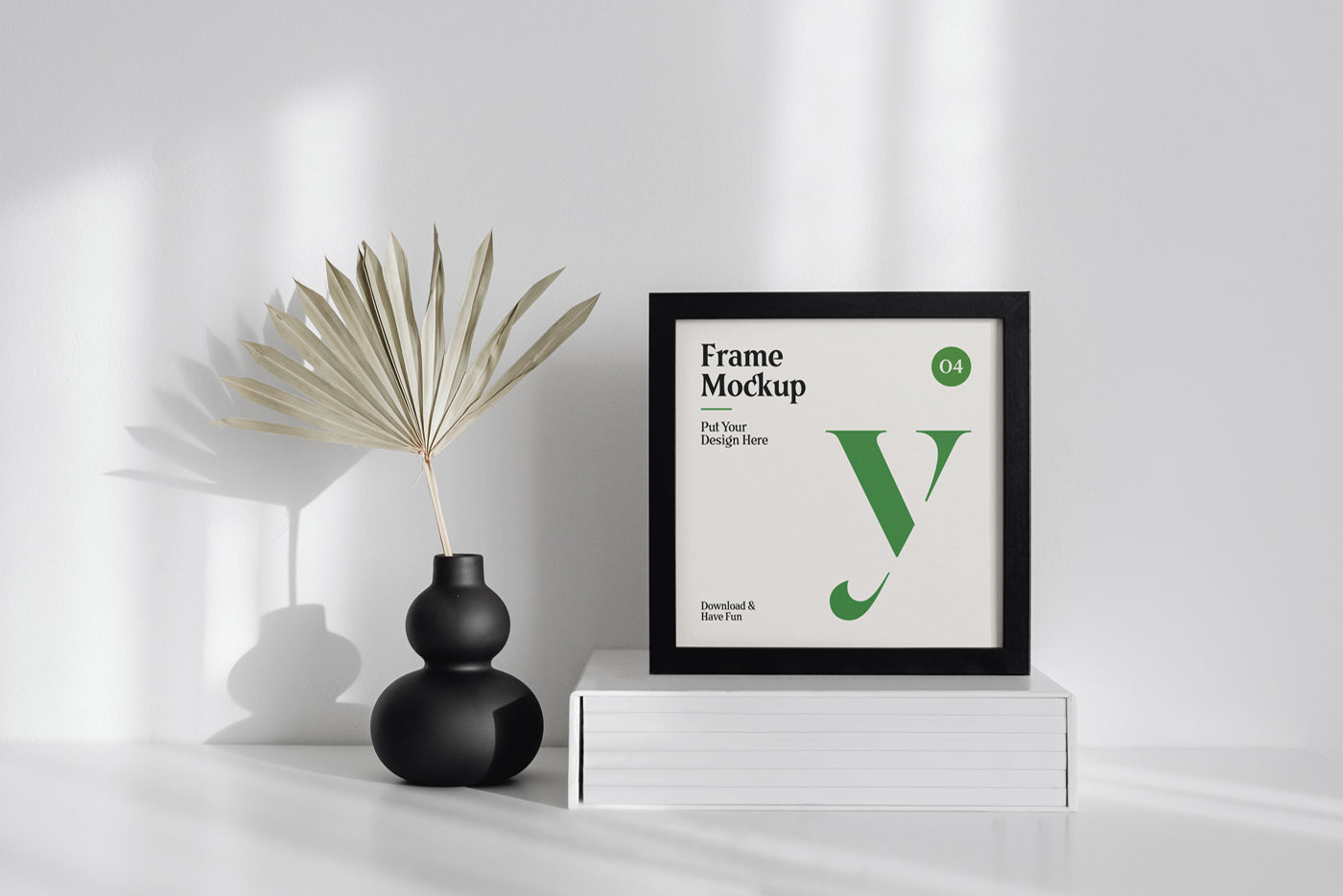 Free Square Frame On Table Mockup