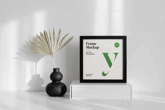 Free Square Frame On Table Mockup