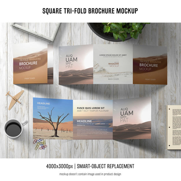 Free Square Tri-Fold Brochure Mockup Psd