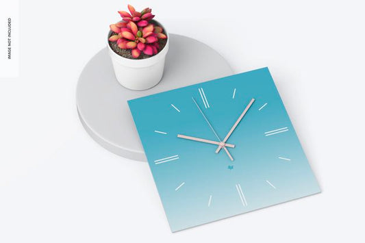 Free Square Wall Clock Mockup, Top View Psd