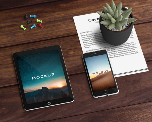 Free Stationery Concept With Tablet And Smartphone Mockup Psd