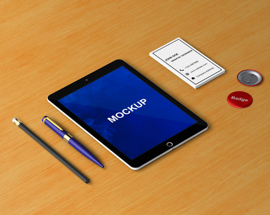 Free Stationery Concept With Tablet Mockup Psd