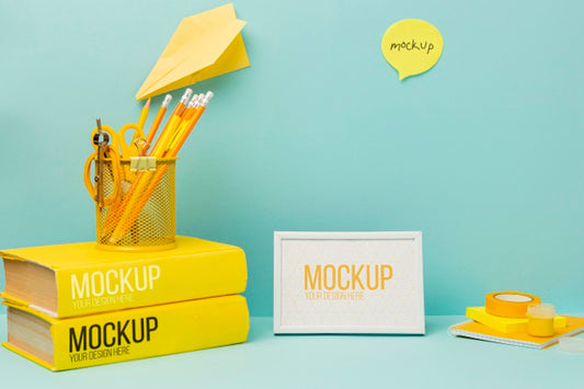 Free Stationery Minimal Desk With Mock-Up Psd