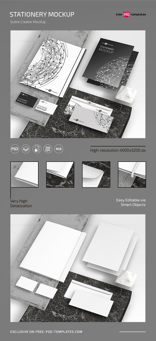 Free Stationery Scene Creator Mockup In Psd
