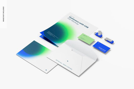 Free Stationery With Usb Flash Drives Mockup, Rigth View Psd