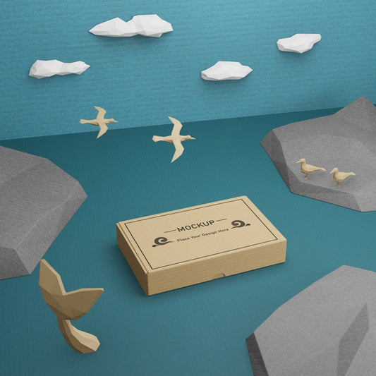 Free Sustainable Paper Box And Sea Life With Mock-Up Psd