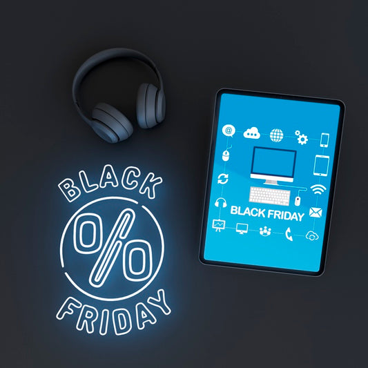 Free Tablet Mock-Up With Blue Neon Lights Psd