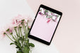 Free Tablet Mockup With Flowers Psd