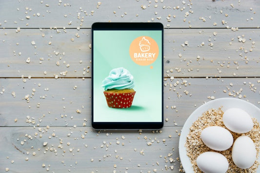 Free Tablet Mockup With Kitchen Concept Psd