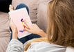 Free Tablet Mockup With Woman Chilling On Couch Psd