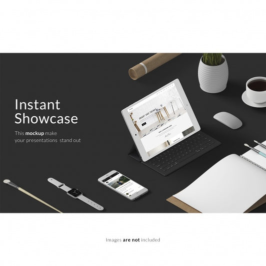 Free Tablet On Black Desktop Mock Up Psd