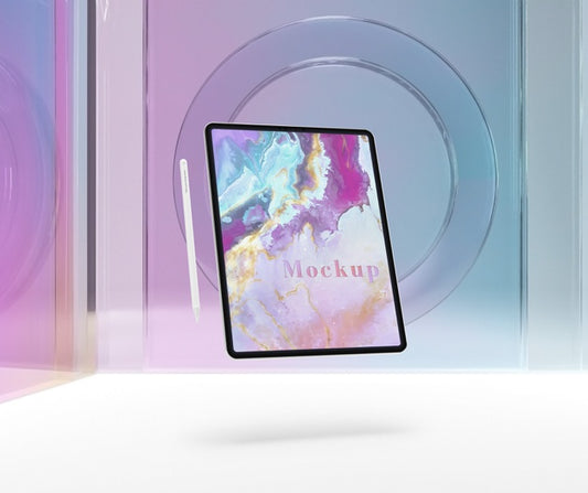 Free Tablet With Pen And Transparent Glass Psd