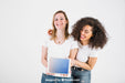 Free Technology Mockup With Happy Women Showing Tablet Psd