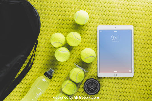 Free Tennis Mockup With Tablet Psd